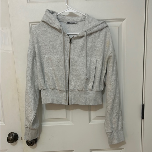 Zara Jackets & Blazers - Zara Gray Zip-Up Hoodie Jacket size large cotton blend